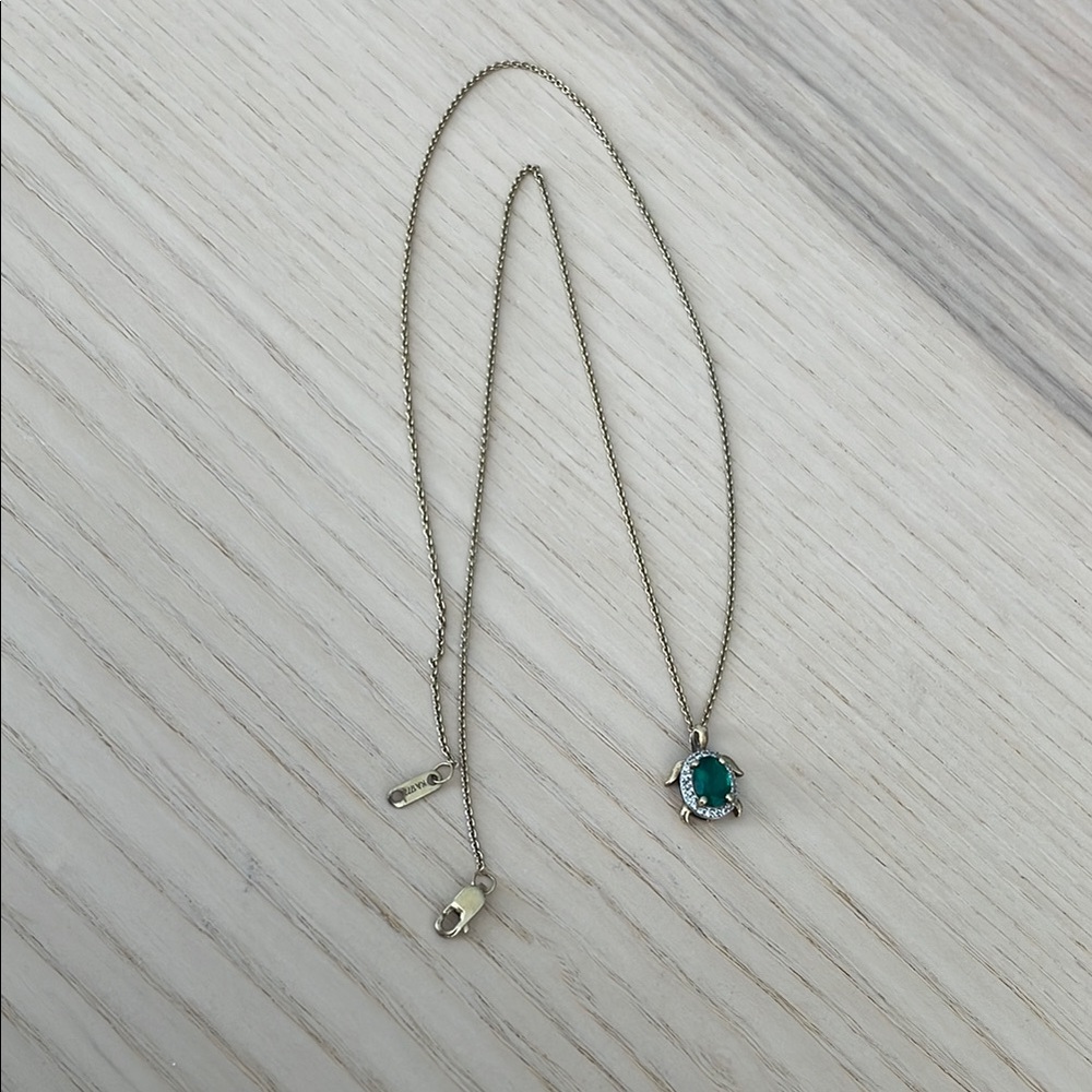 Elegant silver with 18k gold plating necklace with emerald turtle pendant